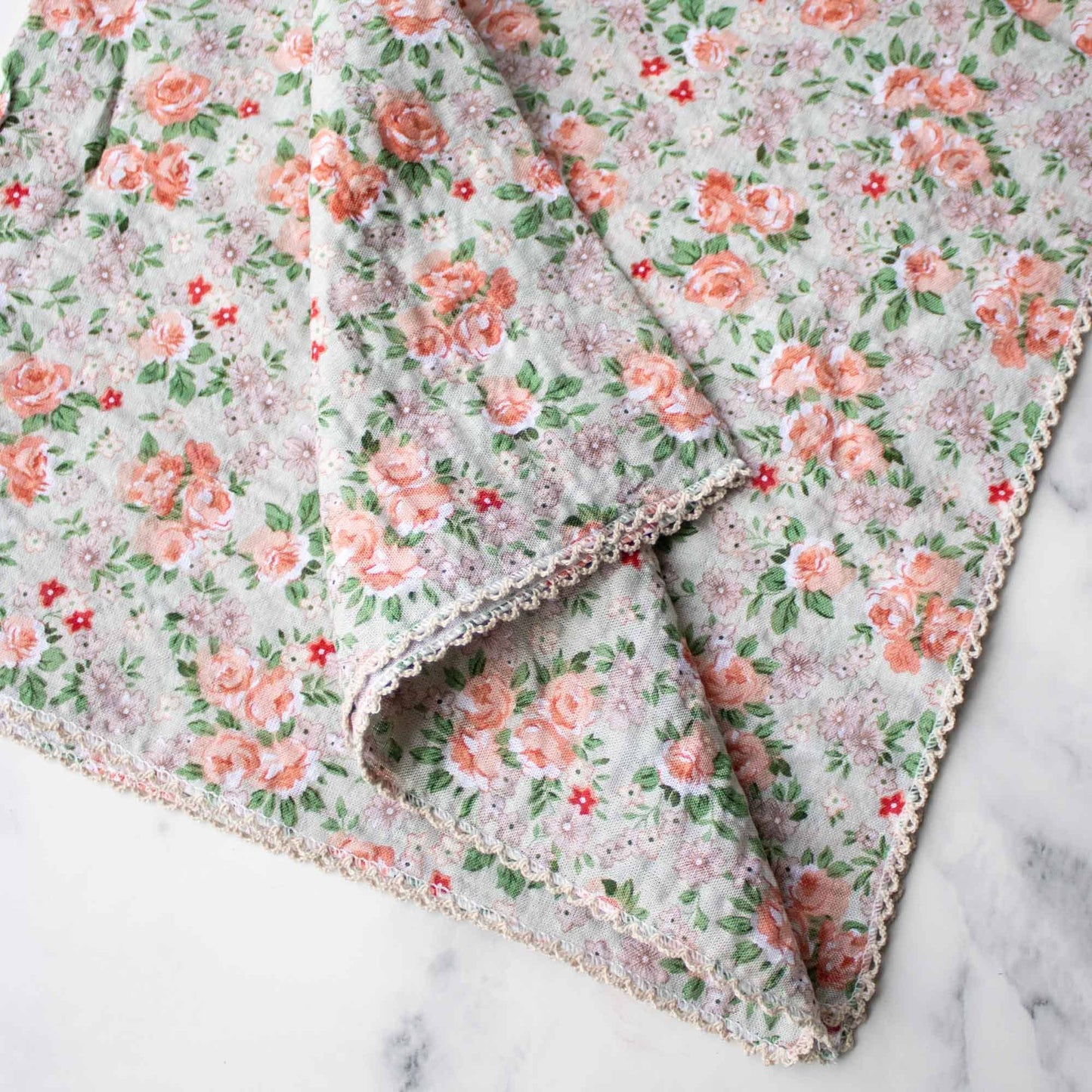 Rose Garden Cotton Scarf: Denim/Coral