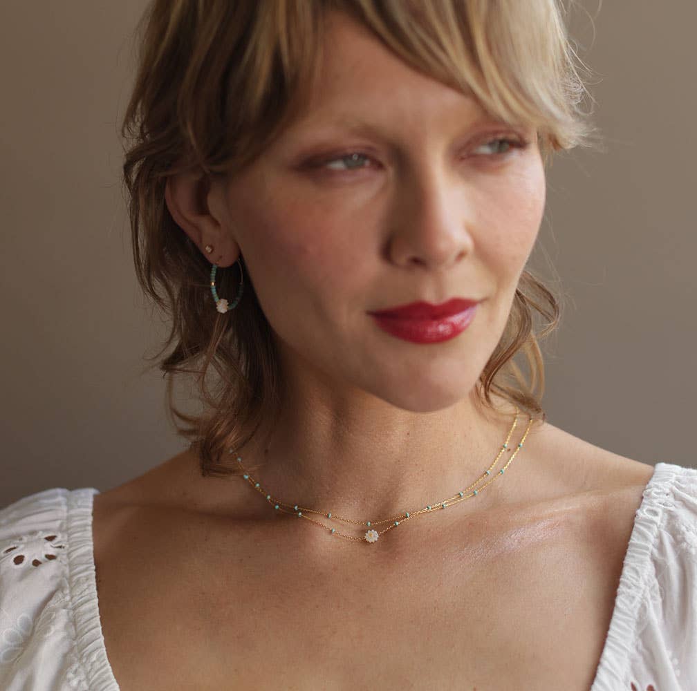 Beaded Chain Necklace: Pink