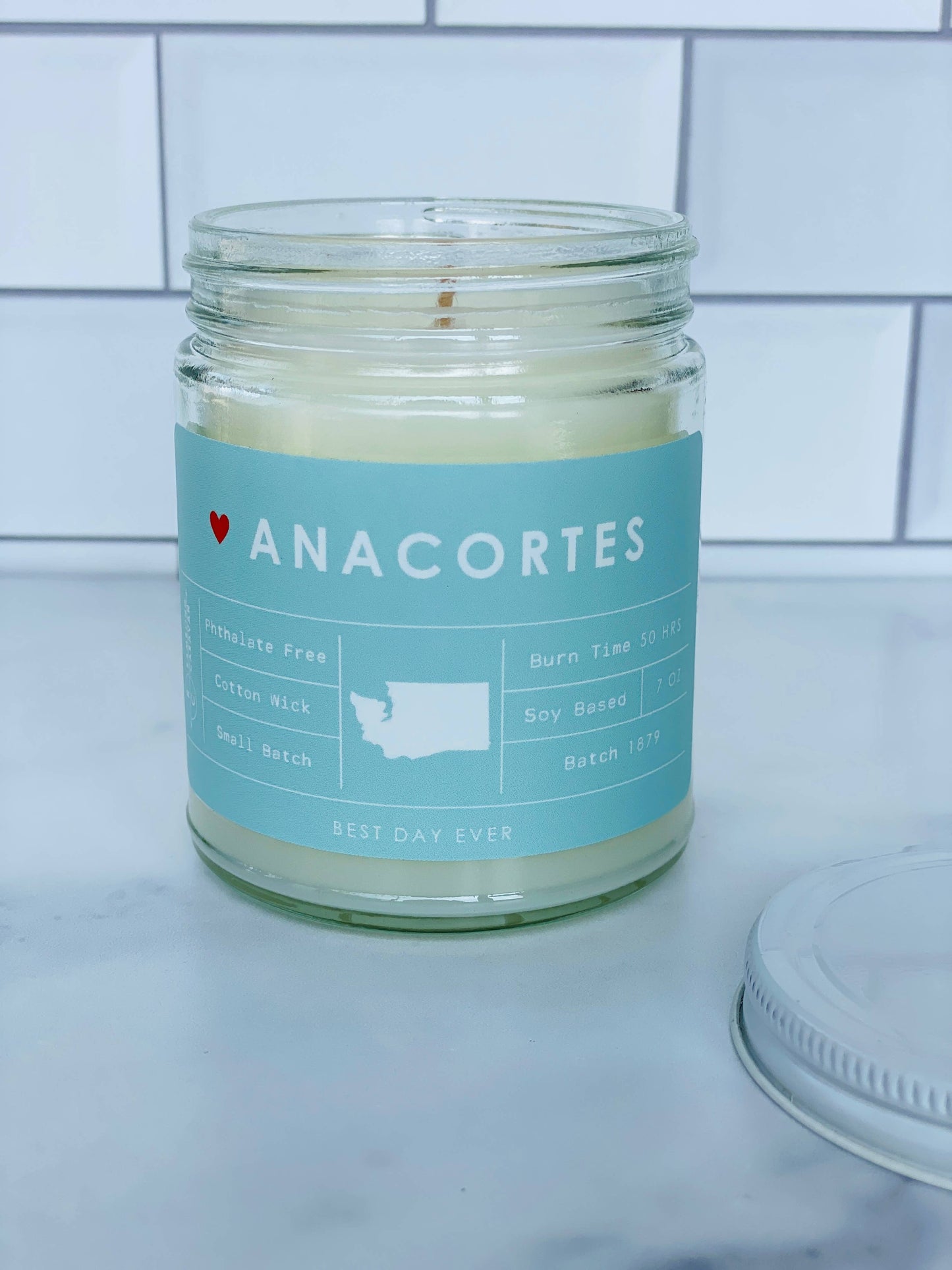 Anacortes, WA Candle: Coastal Blue / Clear / Sea Salt & Orchid