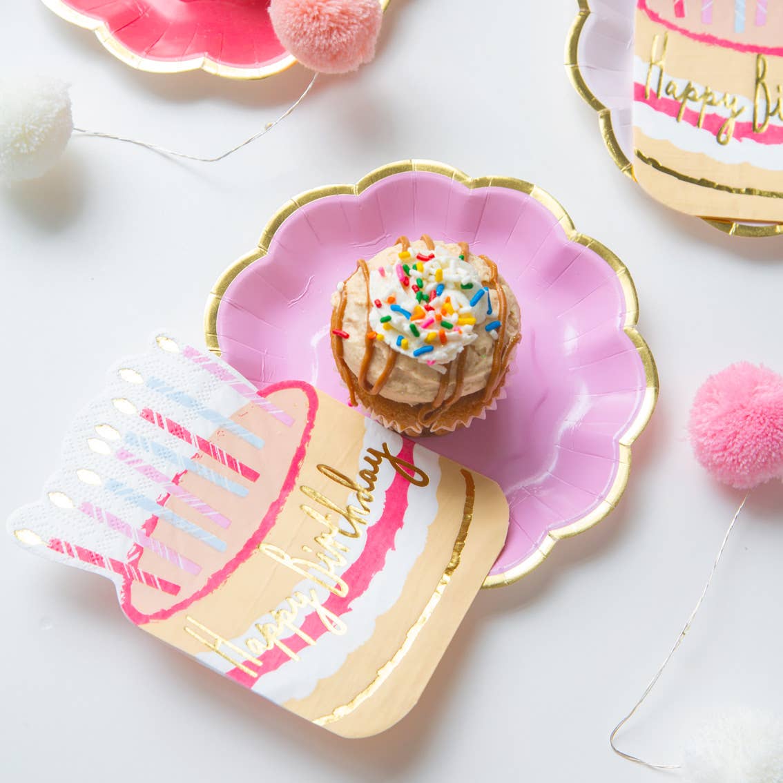 Rose Cake Shaped Happy Birthday Napkins | 12 Pack | Party |