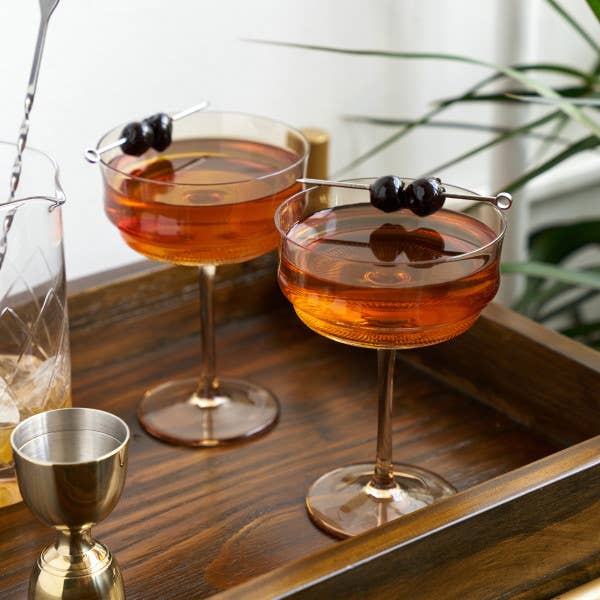Tulip Amber-Tinted Glass Stemmed Cocktail Coupes - Set of 2