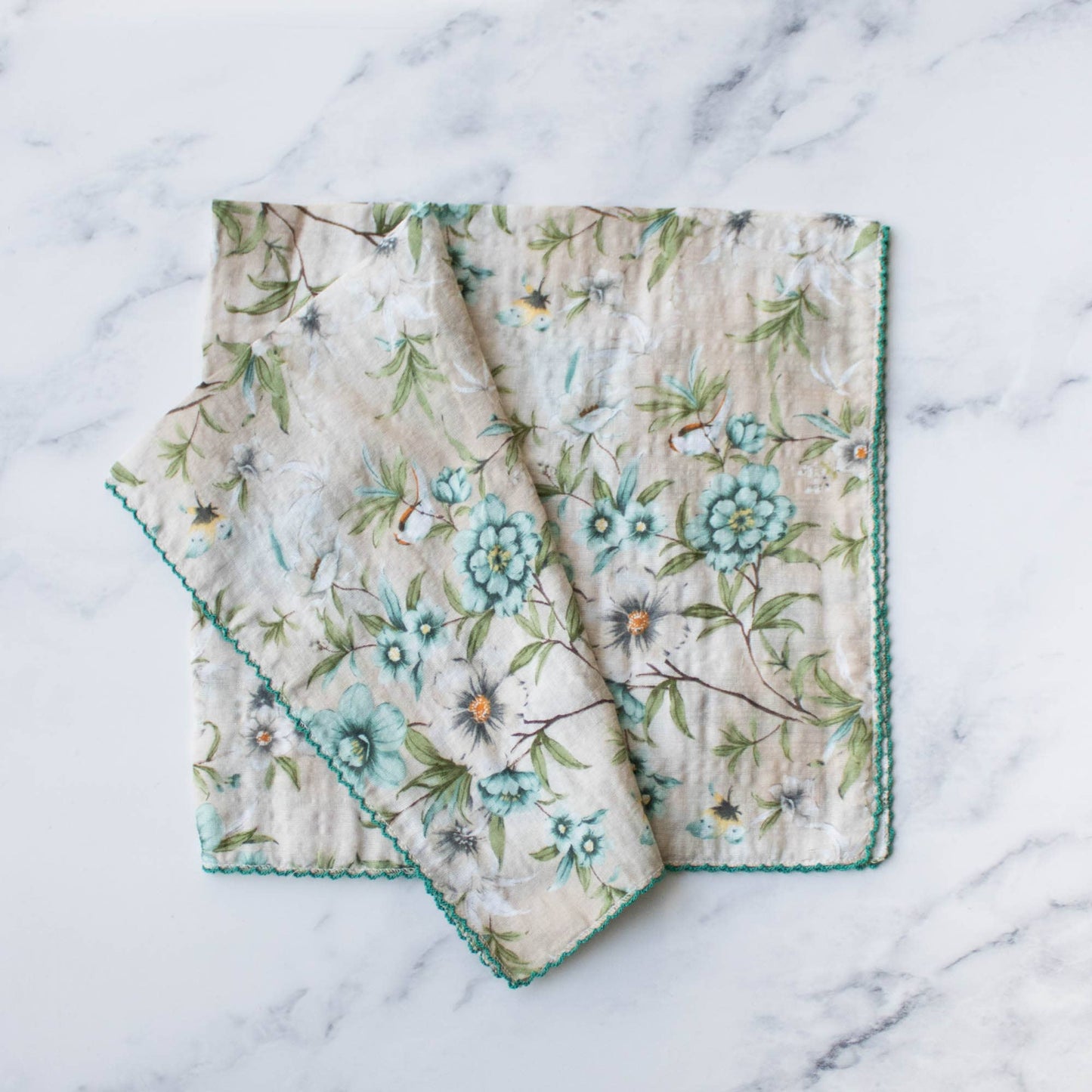 Ann Floral Cotton Scarf: Denim