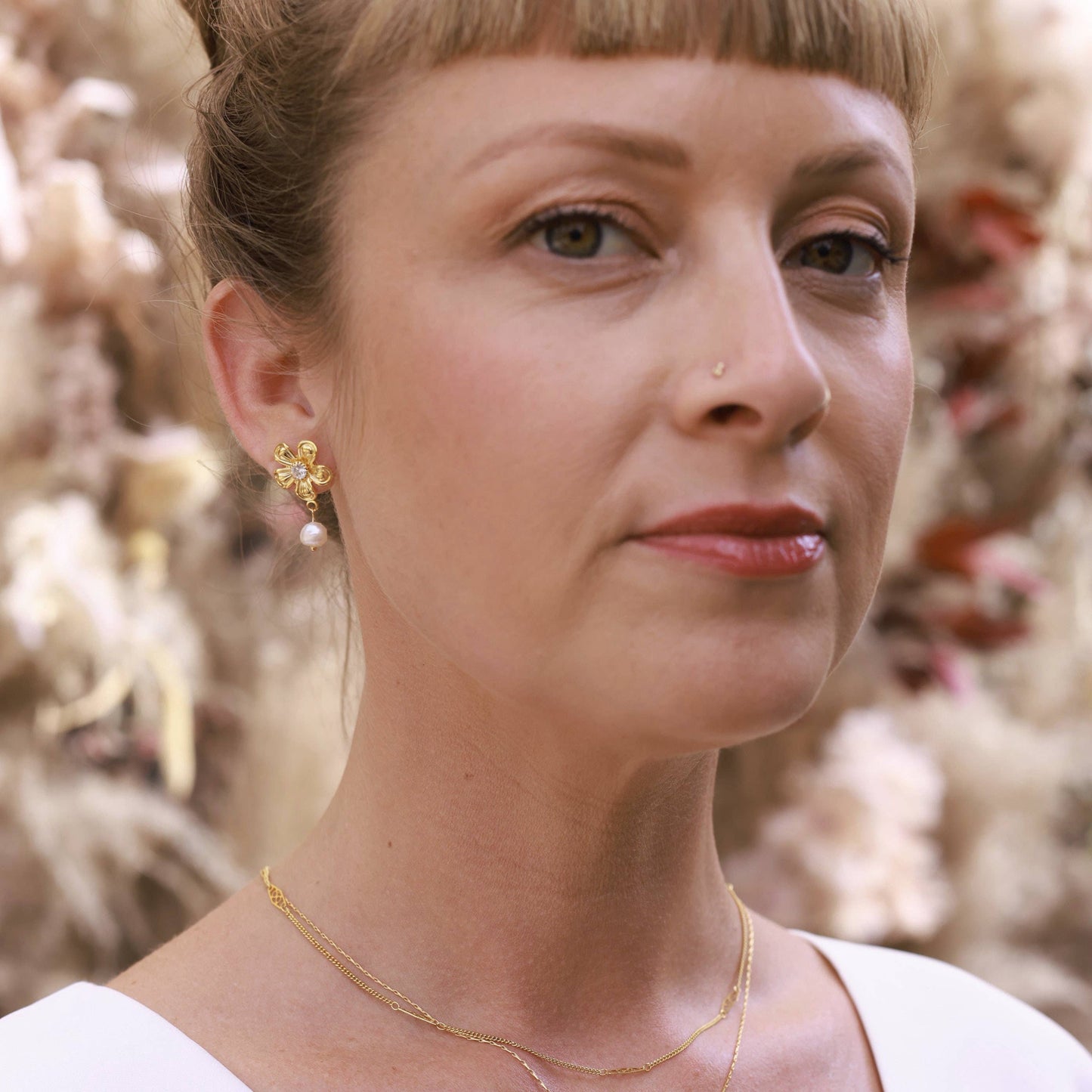 Flower and Pearl  Stud Earrings