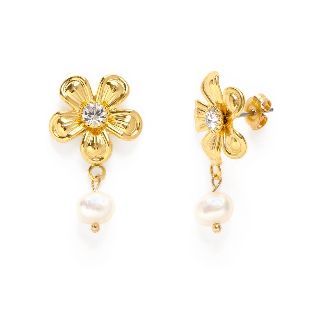 Flower and Pearl  Stud Earrings