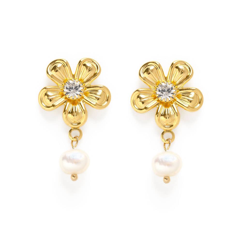 Flower and Pearl  Stud Earrings
