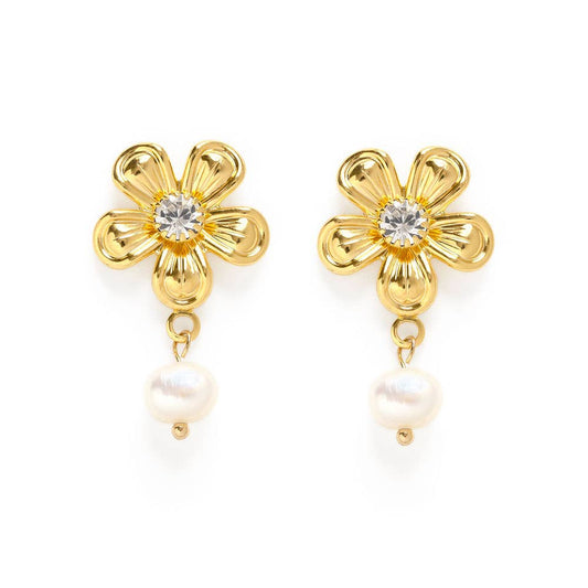Flower and Pearl  Stud Earrings