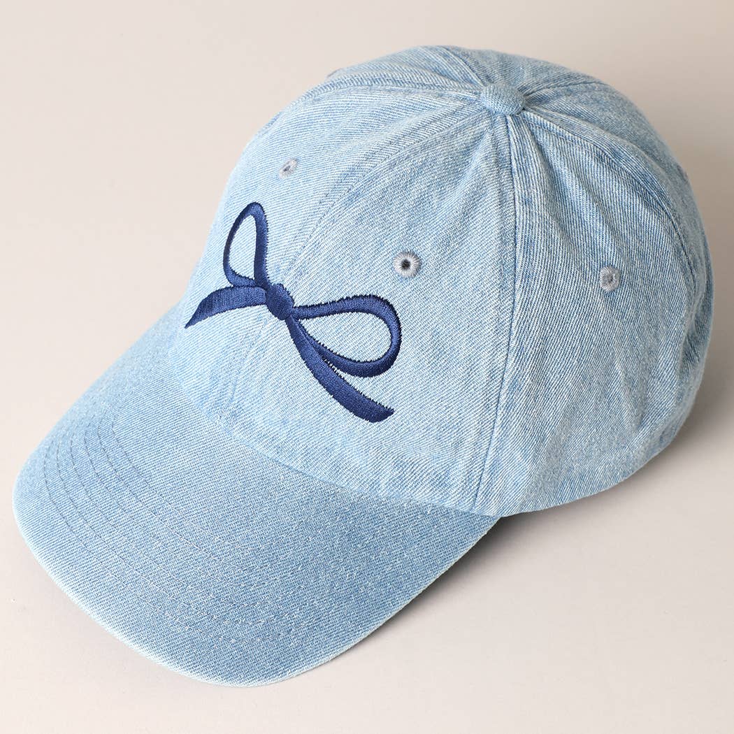 Trendy Bow Embroidered Denim Baseball Cap: DARK BLUE / ONE SIZE