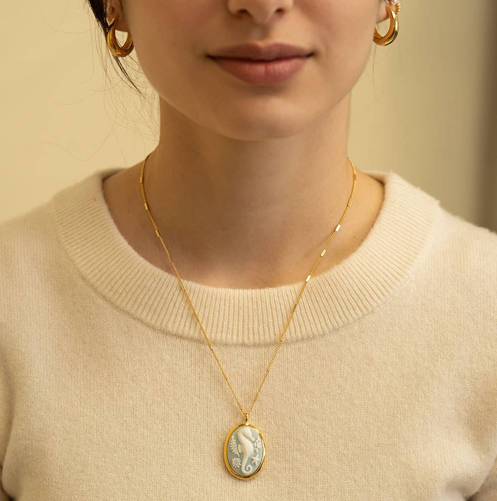 Seahorse Vintage Cameo Necklace