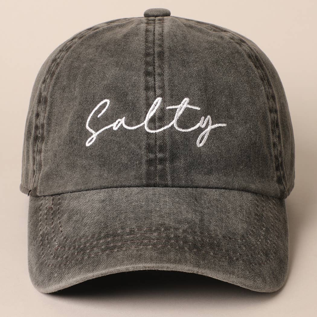 Salty Lettering Embroidery Baseball Cap: DENIM BLUE / One Size