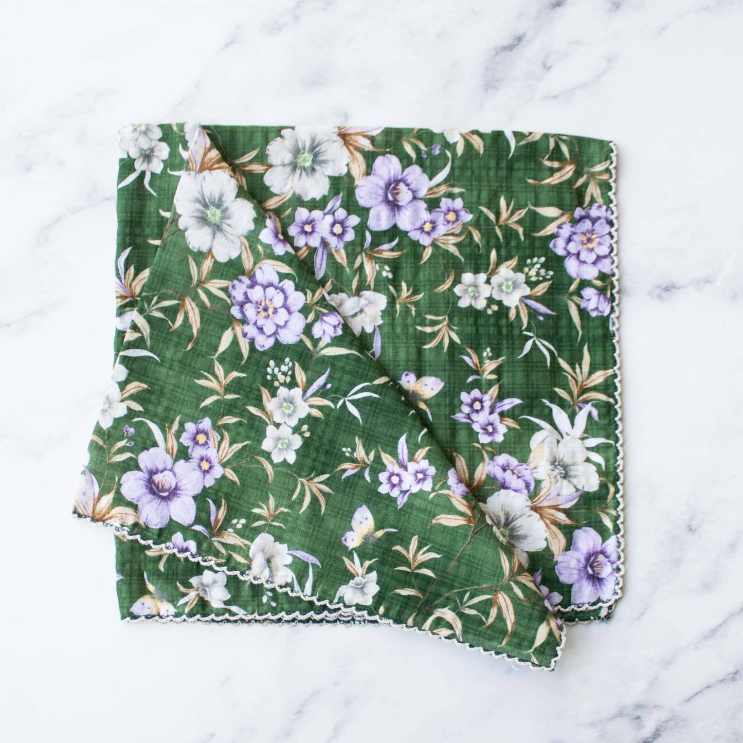 Ann Floral Cotton Scarf: Denim