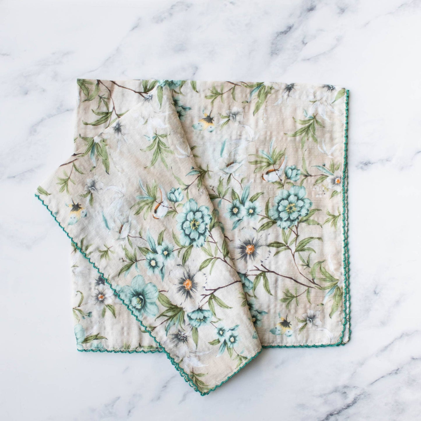 Ann Floral Cotton Scarf: Denim