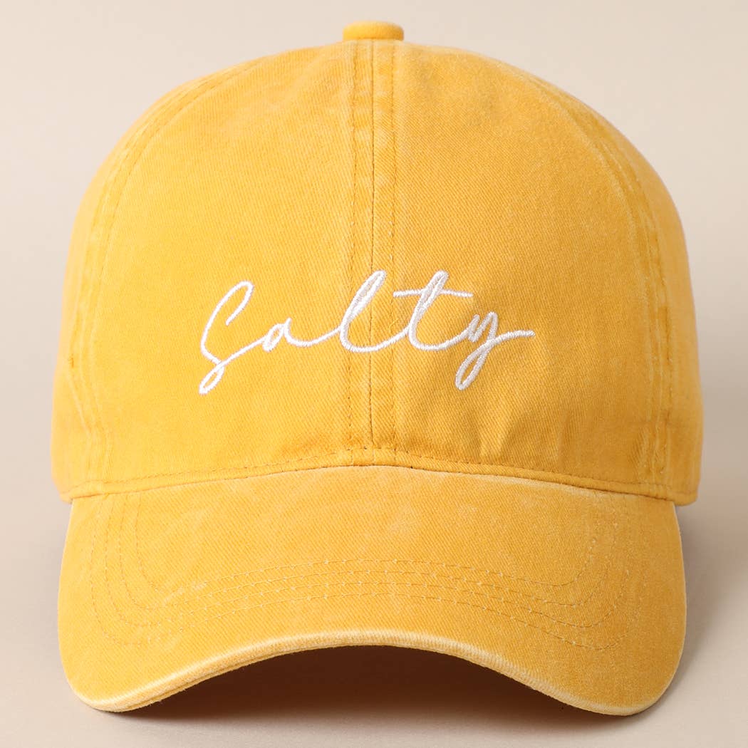 Salty Lettering Embroidery Baseball Cap: DENIM BLUE / One Size