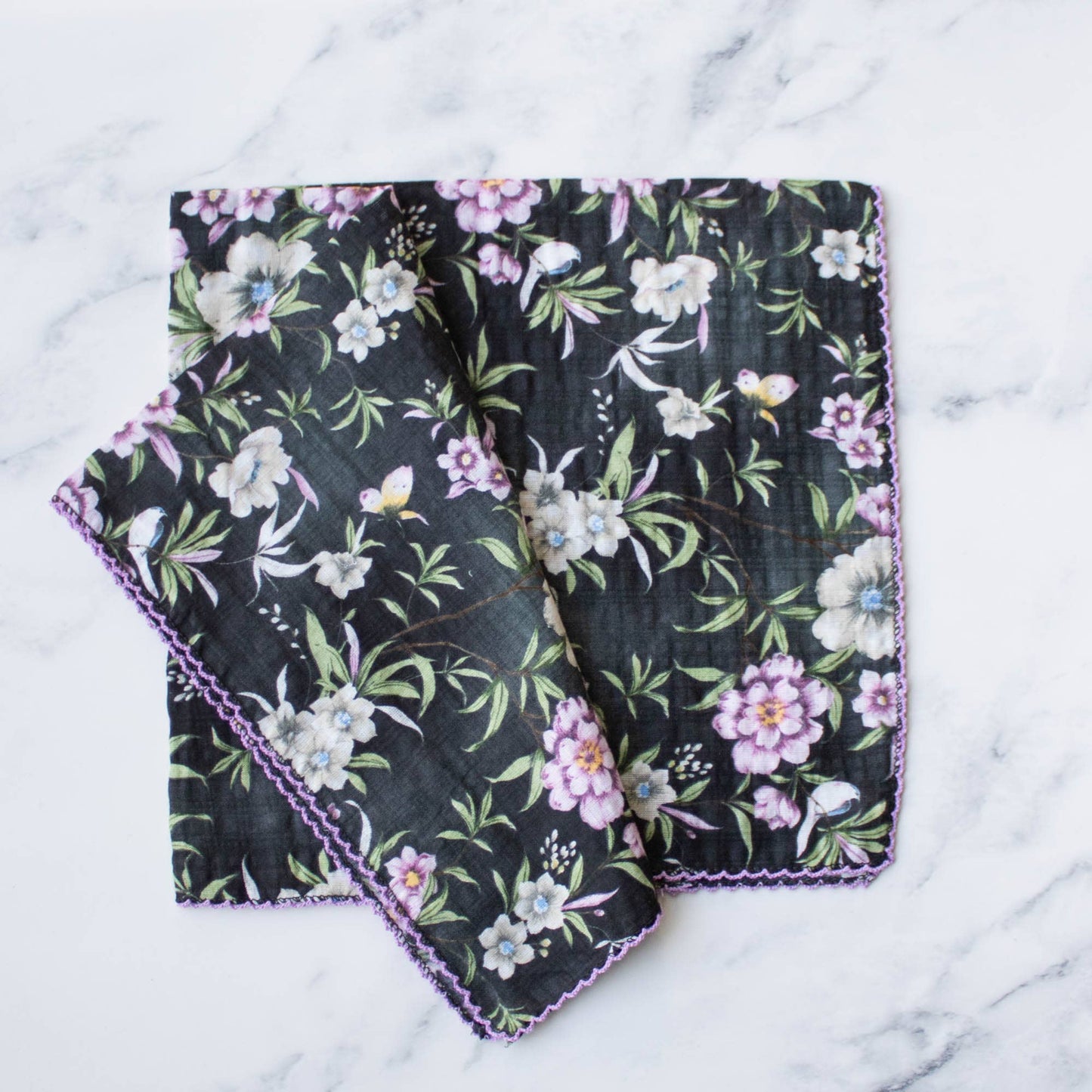 Ann Floral Cotton Scarf: Denim