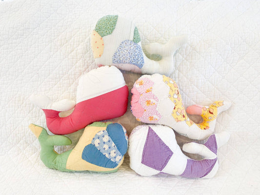 Vintage Quilt Stuffed Whale - HANDMADE